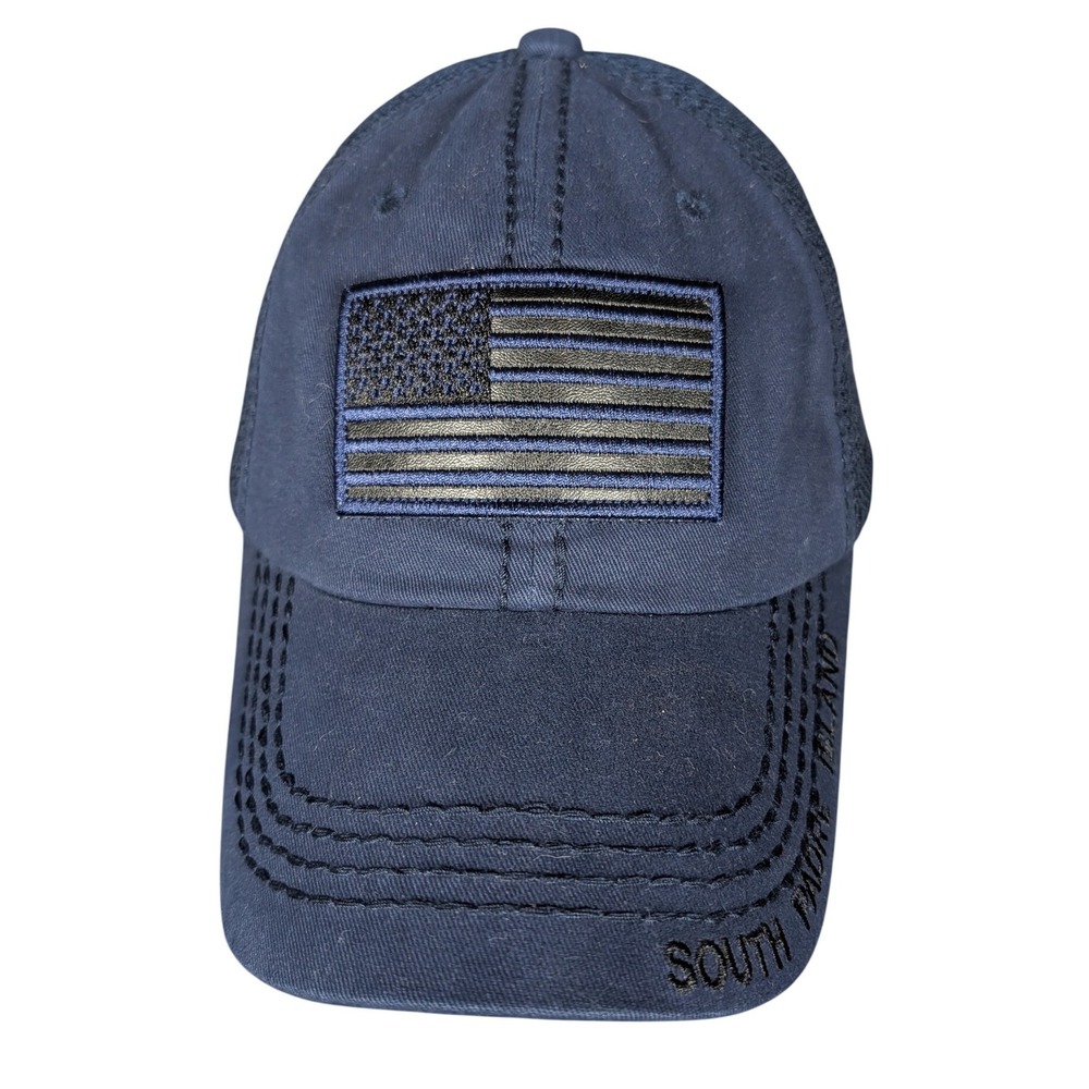 Navy Blue Baseball Cap American‎ Flag TX South Padre Island Mesh Back Adjustable